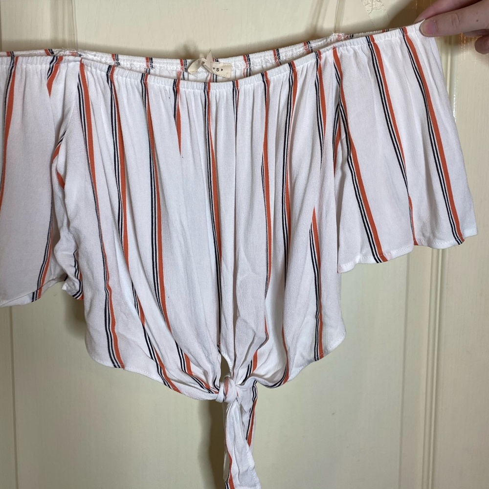 Orange & Navy Striped Cropped Top